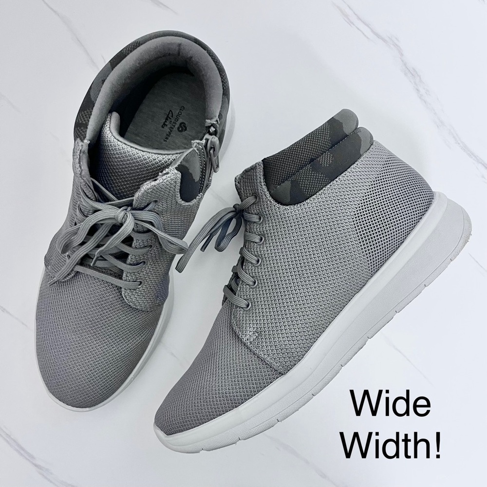 Clarks Cloudsteppers High Top Zip Sneaker Gray Grey Camouflage Detail 10 Wide